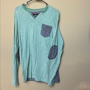 Mint Green Long Sleeve Shirt with Gray Accents